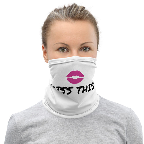 KISS THIS! in hot pink and white face covering